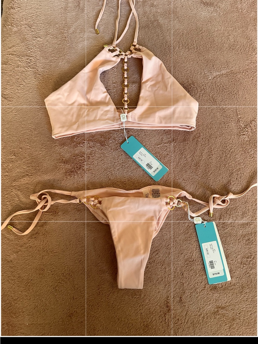 Women's Beach Bunny swimsuit Bikini Set Ireland Blush XL top/ L bottom NWT